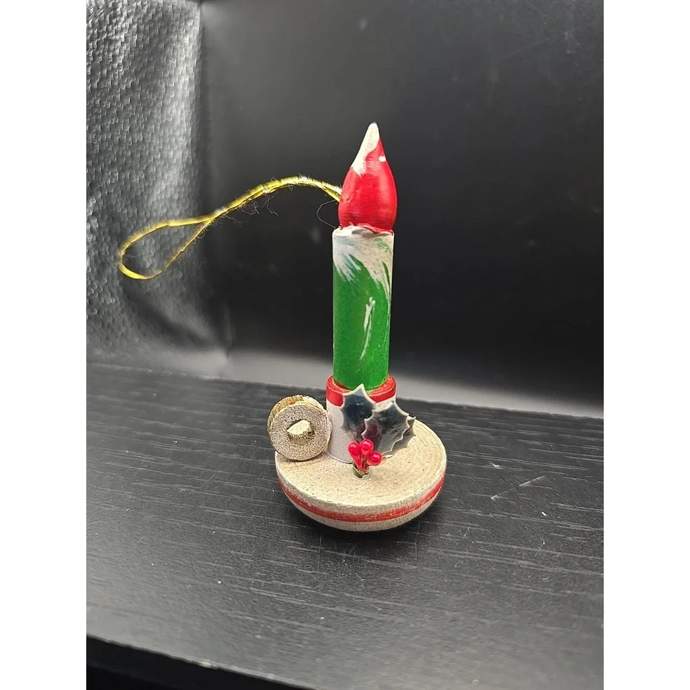 VTG. HAND-PAINTED WOOD CHRISTMAS HOLIDAY CANDLE‎ ORNAMENT